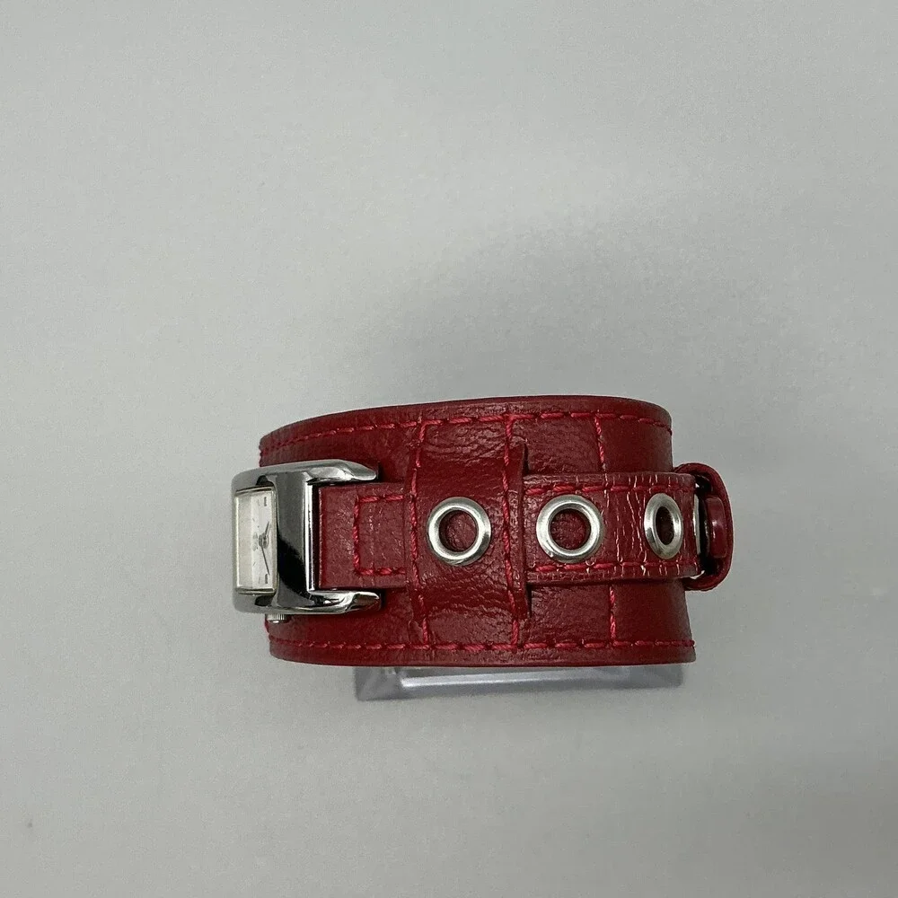 Guess G66225L Womens Watch 18mm White Dial Red Leather Cuff New Battery